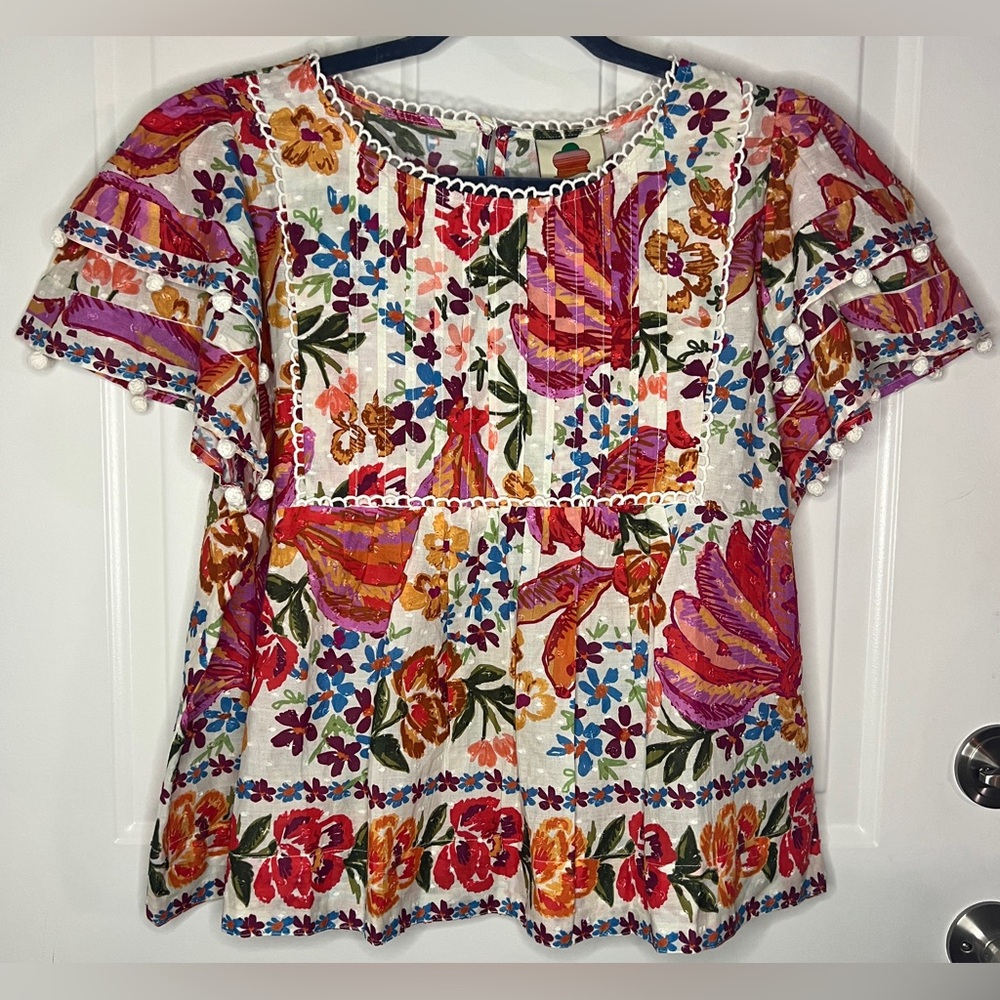 FARM Rio Bananas Floral Blouse size Medium